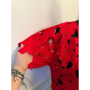 Atmosphere Tomato Red Floral Crochet Lace Crop Top Guipure Cutout Short Sleeve thumbnail 2