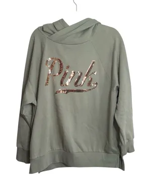 Victoria’s Secret PINK Gold Sequin Logo Oversized Sweatshirt Light Green thumbnail 1
