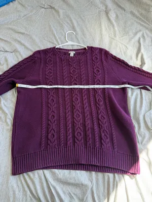 LL Bean Sweater Womens XL Purple 100% Cotton Cable Knit Crewneck Pullover Preppy thumbnail 7