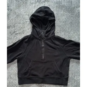 Lululemon Women's Scuba Hoodie Black 1/2 Zip Cropped Thumbholes Sz 4 thumbnail 2
