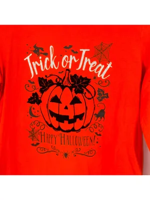 Women’s Halloween Trick or Treat Pumpkin Graphic Long Sleeve Shirt Orange Small thumbnail 2