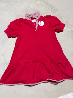 Umgee NWT striped & solid mixed Red Polo mini Dress Ruffle Hem medium MSRP$50 thumbnail 2