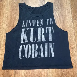 Nirvana Listen To Kurt Cobain Graphic Muscle Tank Top Black Womens Large Grunge thumbnail 1