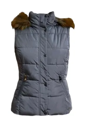 Gray Puffer Vest with Faux Fur Detachable Hood Women’s Size Small thumbnail 1