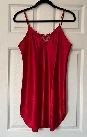 Dentelle V-Neck Lace Trim Satin Chemise - Size M thumbnail 1