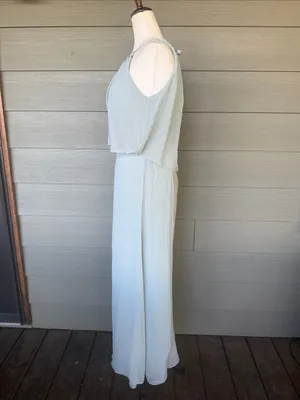 David’s Bridal Flounced Crinkle Chiffon Sheath Bridesmaid Dress in Dusty Sage thumbnail 4