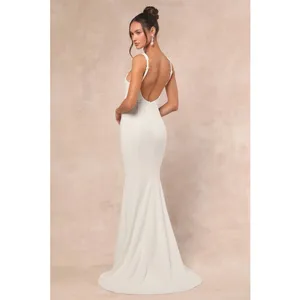 NWT Lulus Safine White Backless Mermaid Maxi Dress Wedding Bride Bridal Size L thumbnail 2