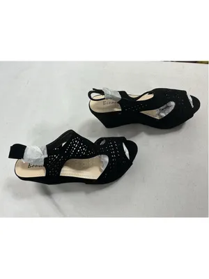 Womans New In Box Bonnibel Tanika Platform Wedge Slingback Sandals 7 Black thumbnail 2