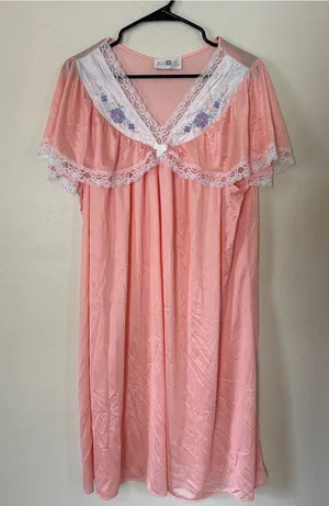 Vintage Peach Floral Embroidered Lace Nightgown thumbnail 1