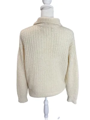 120% Lino Cream Alpaca Cashmere Silk Polo Sweater Italy S thumbnail 4