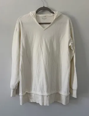 Athleta Sundown Alliance V Neck Hooded Casual Athleisure Cream Sweater S thumbnail 1