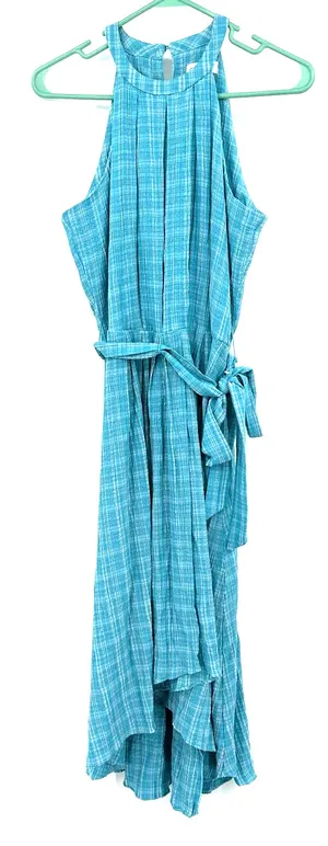 Calvin Klein‎ size 2 blue plaid sleeveless dress wrap style gingham tie waist thumbnail 1