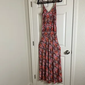 Veronica M Jene Stretch Drop Waist Maxi Dress Medium Boho Chevron Geometric thumbnail 10