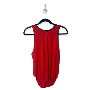 G by Guess Red Sleeveless Draped Front Blouse XS – Open Front Top with Black Tri thumbnail 2