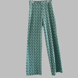 ZARA Printed Wide Leg Pant Green Blue Geometric High Waist Stretch MEDIUM thumbnail 2