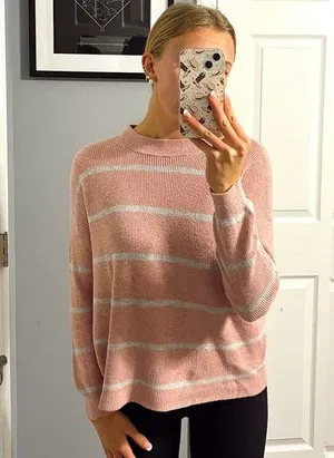 American Eagle Pink & Grey Stripe Sweater thumbnail 1