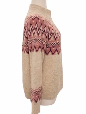 Max Studio Fair Isle Mock Neck Sweater Pink Cream Women’s Medium thumbnail 3