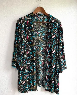 Chico’s Travelers Womens Cardigan Multicolor Floral Half Sleeve Size 3 XL 16 thumbnail 1