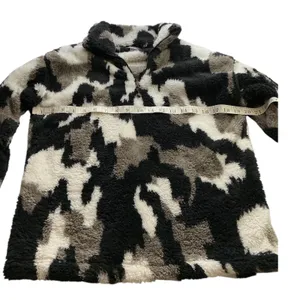Eddie Bauer Womens Sherpa Fleece Quarter Zip Pullover Camo Black Grey Small thumbnail 4