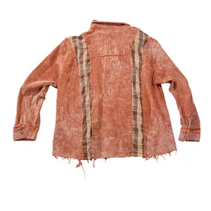 POL Large Corduroy Plaid Mixed Media Shacket Rust Orange Distressed Boho Country thumbnail 9
