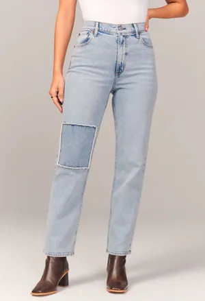 Abercrombie Curve Love Ultra High Rise Ankle Straight Jeans Patched 25 0 short thumbnail 1