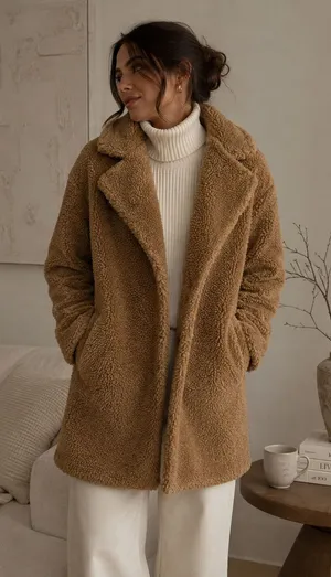 Abercrombie & Fitch Teddy Coat XS Camel Sherpa Faux Fur Cozy Oversized Winter thumbnail 1