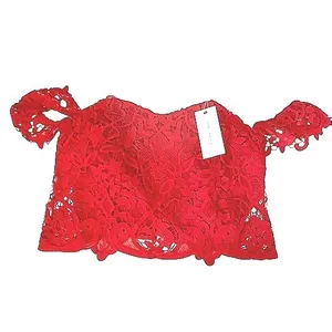 LUSH Red Lace Off Shoulder Cropped Top‎ Style Size L Juniors thumbnail 2