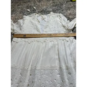 Anthropologie Ivory Lace Mini Dress‎ Large Boho Bridal Cottagecore Honeymoon thumbnail 6