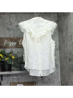 Aqua Womens Button Front Lace Flutter Sleeve Top IBO26550 Ivory Off White XXL thumbnail 2