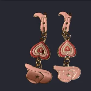 Fashion Jewelry Gold-tone Pink Enamel Cowgirl Dangle Earrings thumbnail 5