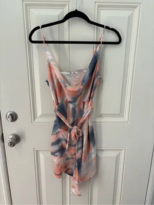 Selfie Leslie Bebe Satin Cowl Neck Wrap Dress Watercolor Print Multi Size Small thumbnail 5