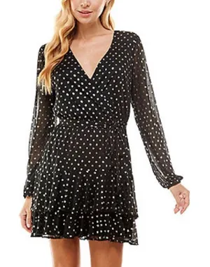 City Studio Polka Dot Foil Long sleeve Ruffle Dress Black‎ Gold XS thumbnail 1