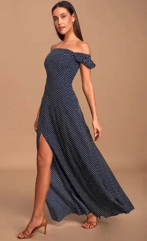 Lulu's Navy & White  Polka Dot Maxi Dress thumbnail 1