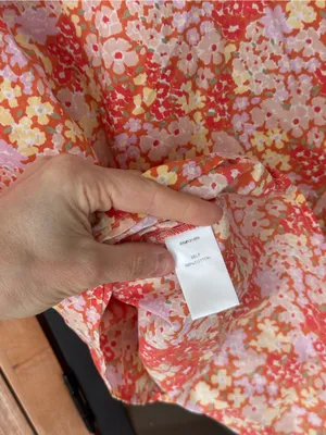 Fate smocked cotton floral blouse top ditsy short sleeve button down collar mock thumbnail 7