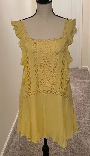 Free People One Yellow Priscilla Mini dress Crochet Embroidery Small Boho Preppy thumbnail 1