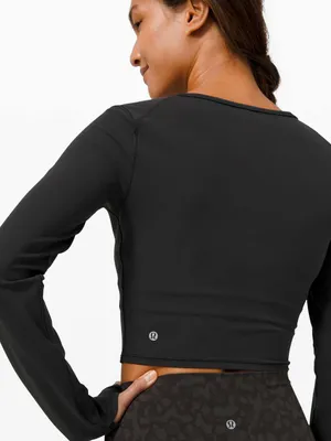 lululemon athletica Black Long-Sleeve Cropped Performance Top thumbnail 2