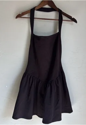 21Saints Small Brown Halter Drop Waist Ruffle Hem Mini Dress Cocktail Party thumbnail 1