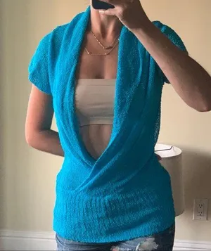 Bebe | Sexy Aqua Blue Knit Top Small thumbnail 1