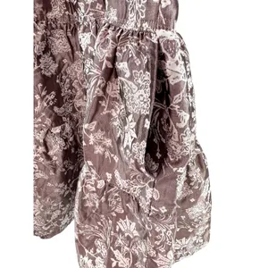 En Saison Jacquard Floral Puff Sleeve Tiered Mini Dress Mauve Pink Brown L‎ thumbnail 4