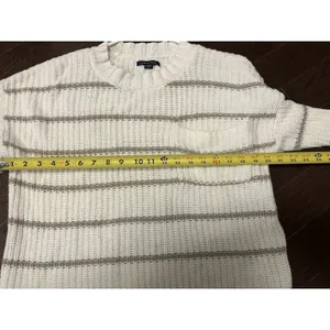 American Eagle White and Beige Striped Sweater Med but Oversized‎ w/large pocket thumbnail 6