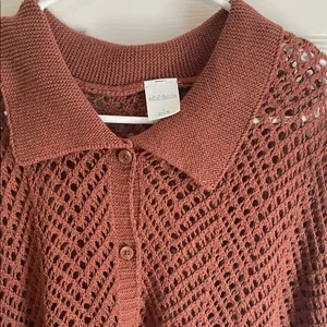 Wild Fable Boho Short Sleeve Knit Crochet Button-Up Cardigan thumbnail 2