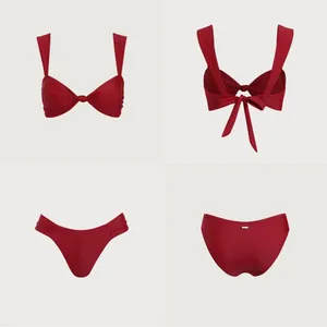 Berlook Red Ruched Knot Bikini Top & Red Ruched Bikini Bottom thumbnail 1