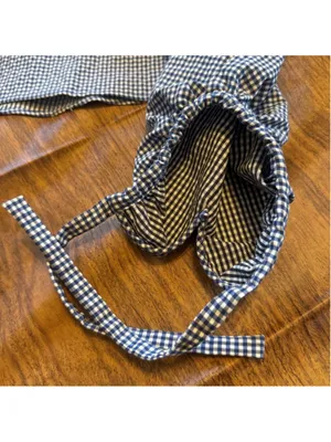 Women Zara Crop Top Gingham Blouse XS Blue Black White Bow Sleeve Off Shoulder thumbnail 11
