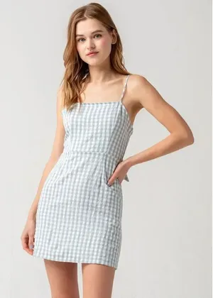 ✨SKY AND SPARROW Gingham Open Tie Back Green Slip Dress✨ thumbnail 1