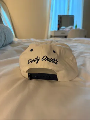 Daily Drills Vintage DD SnapBack Hat/Cap in White and Navy Blue thumbnail 3