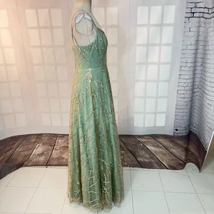 TLC Say Yes to the Prom Green Gold Sequin Glitter Sleeveless Ball Gown Size 9 thumbnail 4