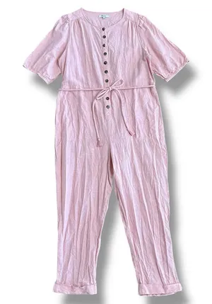 Madewell‎ Linen Blend Button Front Jumpsuit Pink Short Sleeve Pockets Women’s XL thumbnail 1