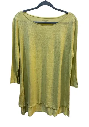 Eileen Fisher Women's Large Chartreuse Pullover Blouse Tunic‎ Lagenlook Linen thumbnail 1