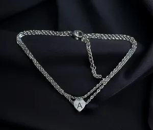 Stainless steel double chain heart shaped letter A anklet thumbnail 1