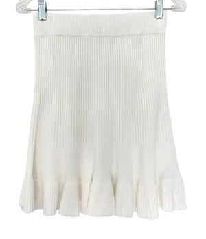 NWT Free People Fall Preppy Heritage Cream Sweater Knit Rib Flare Ruffle Skirt thumbnail 1